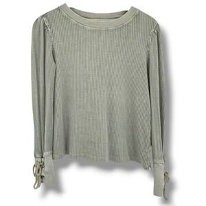 True Craft Women's Waffle Knit‎ Cropped Puff Sleeve Long Sleeve Shirt Size XS